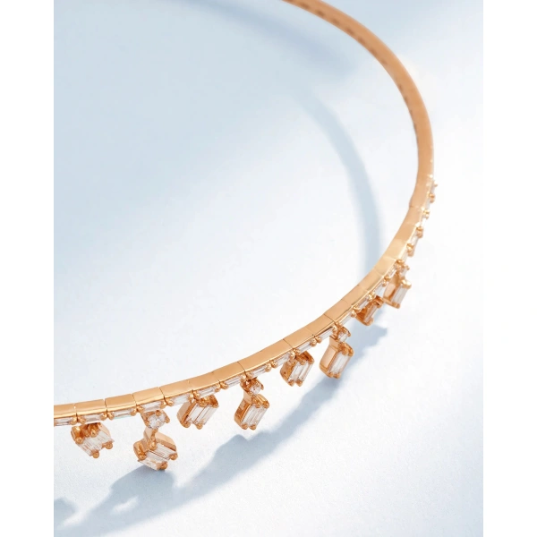 Suzanne Kalan Classic Diamond Thin Cascade Choker in 18K Rose Gold | Fine Necklaces | Coveti