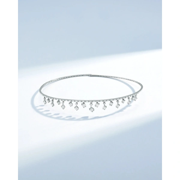 Suzanne Kalan Classic Diamond Thin Cascade Choker in 18K White Gold | Fine Necklaces | Coveti