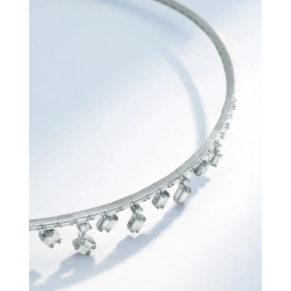 Suzanne Kalan Classic Diamond Thin Cascade Choker in 18K White Gold | Fine Necklaces | Coveti