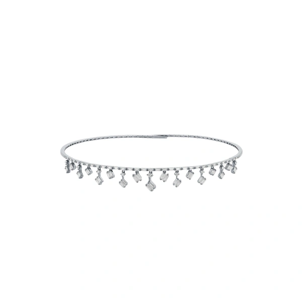 Suzanne Kalan Classic Diamond Thin Cascade Choker in 18K White Gold | Fine Necklaces | Coveti