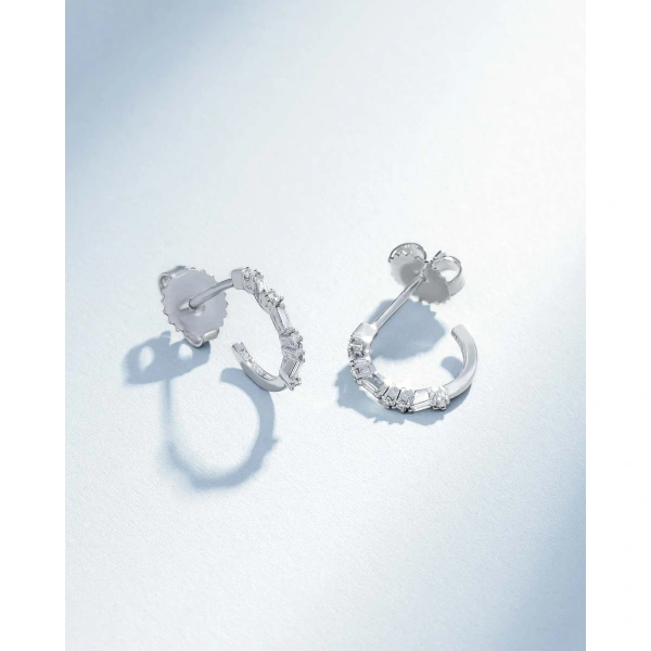 Suzanne Kalan Classic Diamond Thin Mix Mini Hoops in 18K White Gold | Fine Earrings | Coveti