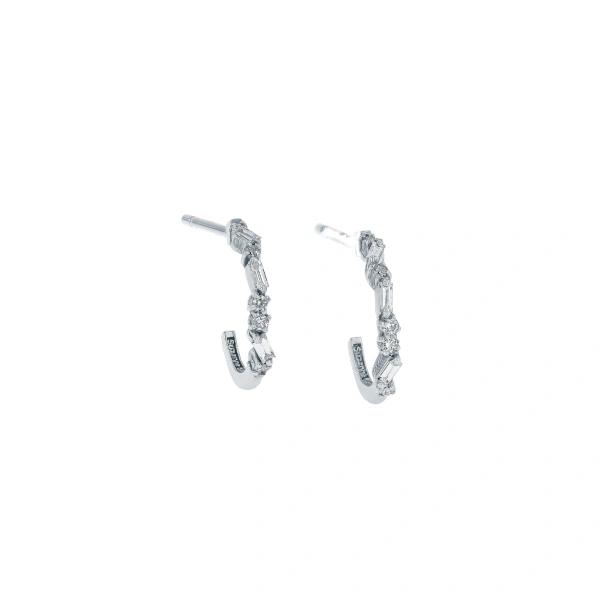 Suzanne Kalan Classic Diamond Thin Mix Mini Hoops in 18K White Gold | Fine Earrings | Coveti