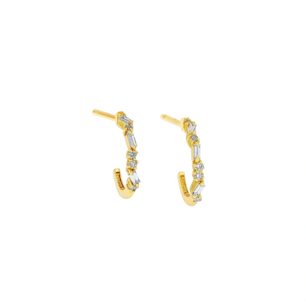 Suzanne Kalan Classic Diamond Thin Mix Mini Hoops in 18K Yellow Gold | Fine Earrings | Coveti