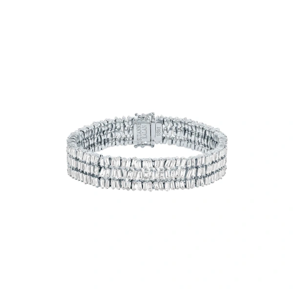 Suzanne Kalan Classic Diamond Triple Row Tennis Bracelet in 18K White Gold | Fine Bracelets | Coveti
