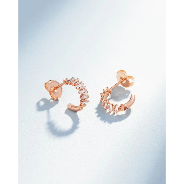 Suzanne Kalan Classic Diamond ZigZag Mini Hoops in 18K Rose Gold | Fine Earrings | Coveti