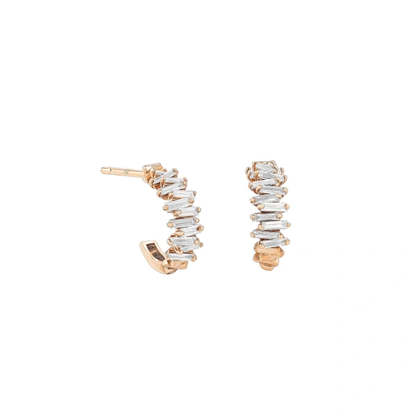 Suzanne Kalan Classic Diamond ZigZag Mini Hoops in 18K Rose Gold | Fine Earrings | Coveti