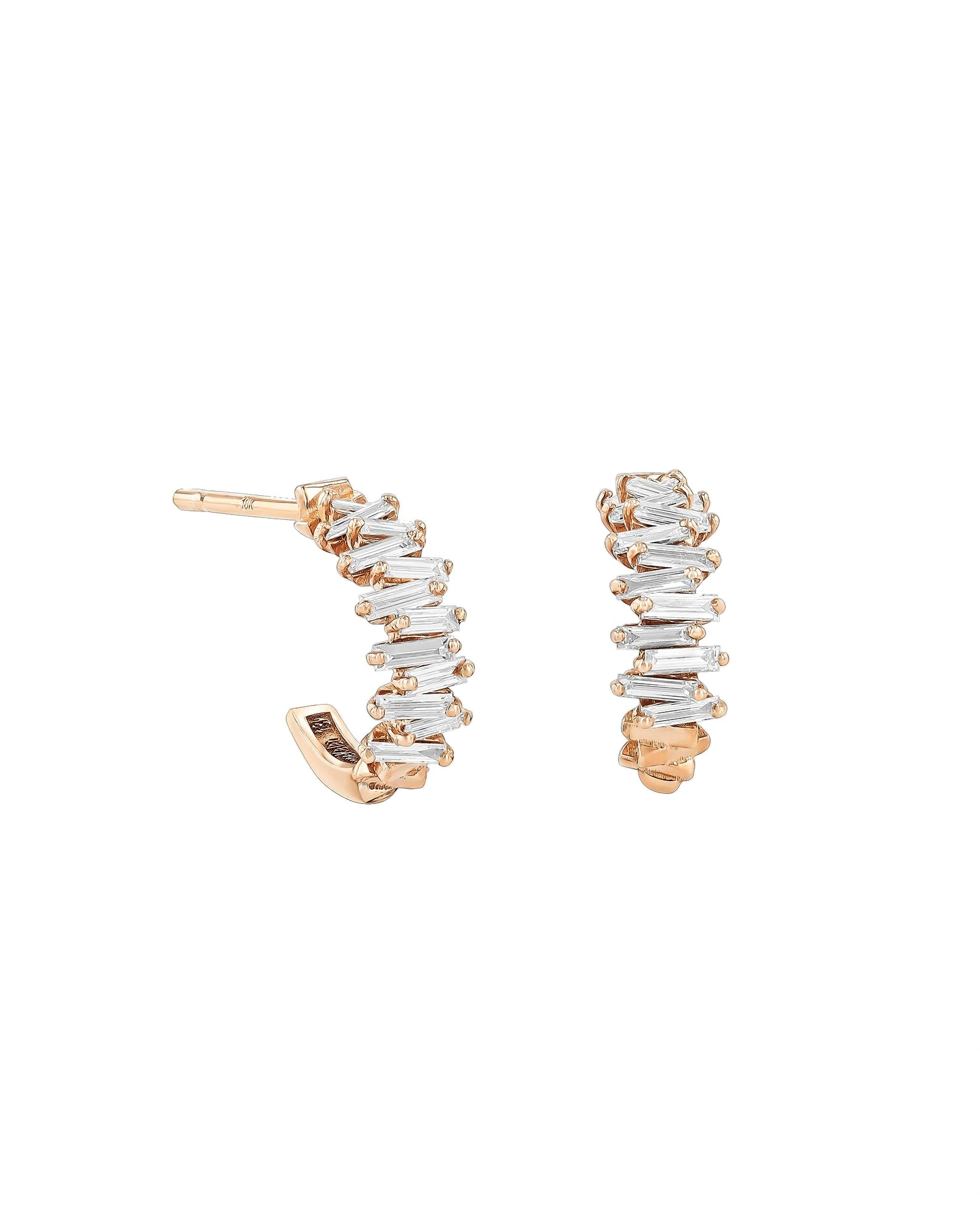 Suzanne Kalan Classic Diamond ZigZag Mini Hoops in 18K Rose Gold Suzanne Kalan Classic Diamond ZigZag Mini Hoops in 18K Rose Gold | Fine Earrings | Coveti
