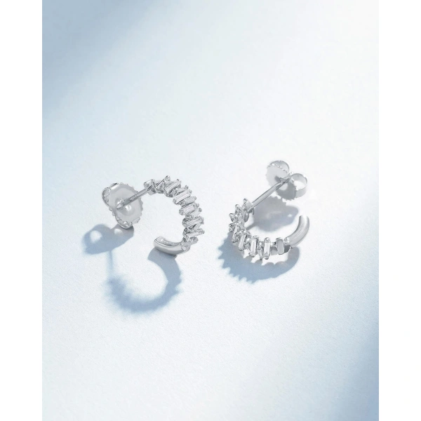 Suzanne Kalan Classic Diamond ZigZag Mini Hoops in 18K White Gold | Fine Earrings | Coveti