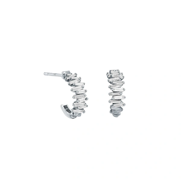 Suzanne Kalan Classic Diamond ZigZag Mini Hoops in 18K White Gold | Fine Earrings | Coveti