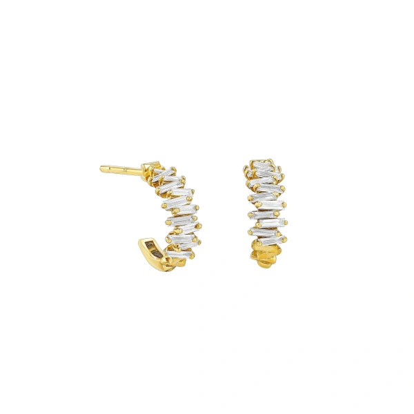 Suzanne Kalan Classic Diamond ZigZag Mini Hoops in 18K Yellow Gold | Fine Earrings | Coveti