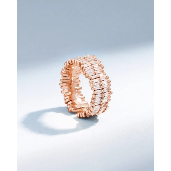 Suzanne Kalan Classic Gold Full Baguette Diamond Midi Band in 18K Rose Gold | Fine Rings | Coveti