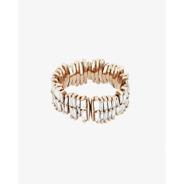 Suzanne Kalan Classic Gold Full Baguette Diamond Midi Band in 18K Rose Gold | Fine Rings | Coveti