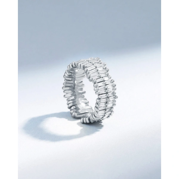 Suzanne Kalan Classic Gold Full Baguette Diamond Midi Band in 18K White Gold | Fine Rings | Coveti