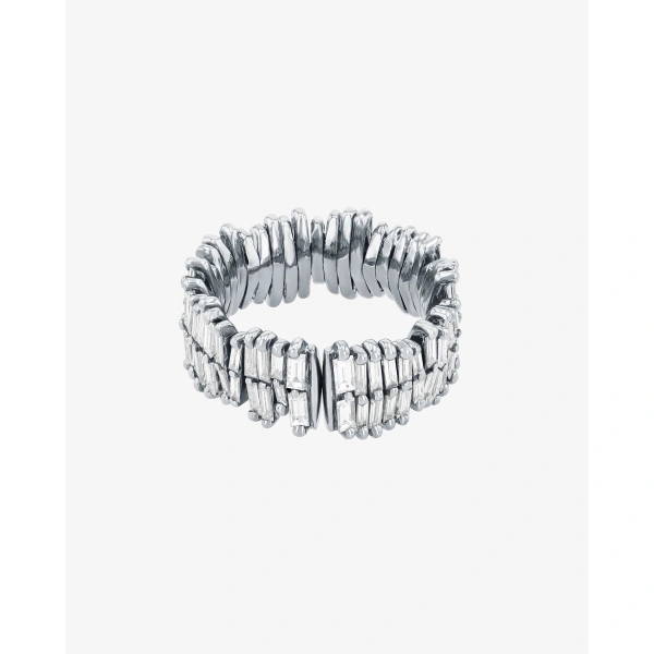 Suzanne Kalan Classic Gold Full Baguette Diamond Midi Band in 18K White Gold | Fine Rings | Coveti
