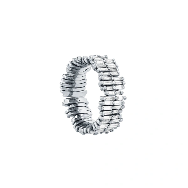 Suzanne Kalan Classic Gold Full Baguette Diamond Midi Band in 18K White Gold | Fine Rings | Coveti