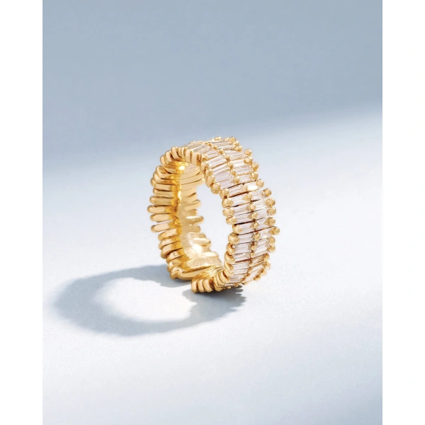 Suzanne Kalan Classic Gold Full Baguette Diamond Midi Band in 18K Yellow Gold | Fine Rings | Coveti