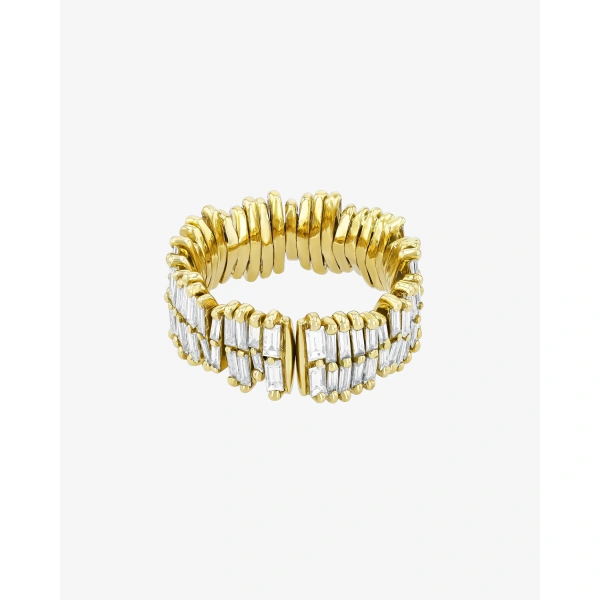 Suzanne Kalan Classic Gold Full Baguette Diamond Midi Band in 18K Yellow Gold | Fine Rings | Coveti