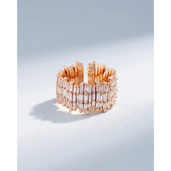 Suzanne Kalan Classic Gold Full Baguette Diamond Milli Band in 18K Rose Gold, Ref. BAR676-RG | Fine Rings | Coveti