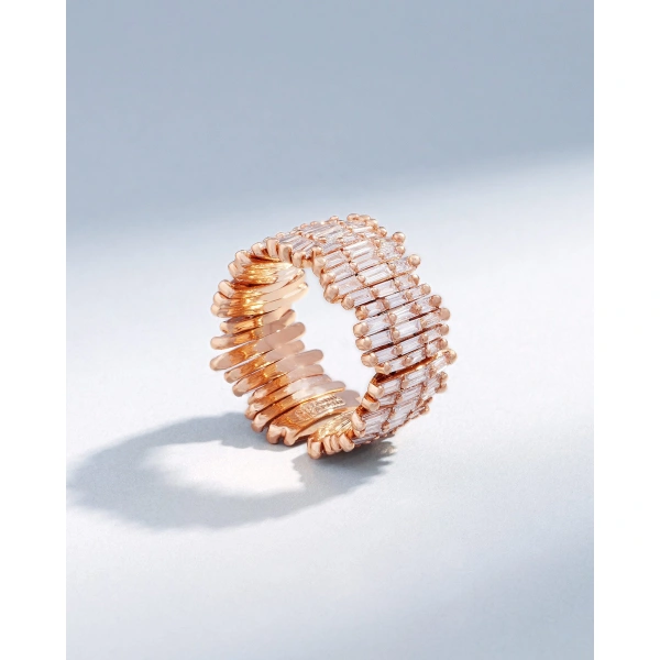 Suzanne Kalan Classic Gold Full Baguette Diamond Milli Band in 18K Rose Gold, Ref. BAR676-RGX | Fine Rings | Coveti