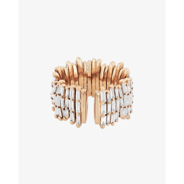 Suzanne Kalan Classic Gold Full Baguette Diamond Milli Band in 18K Rose Gold, Ref. BAR676-RGX | Fine Rings | Coveti