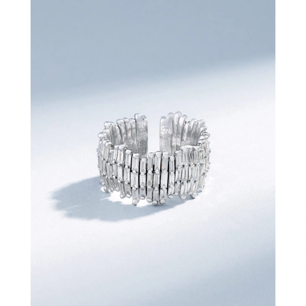 Suzanne Kalan Classic Gold Full Baguette Diamond Milli Band in 18K White Gold, Ref. BAR676-WG | Fine Rings | Coveti