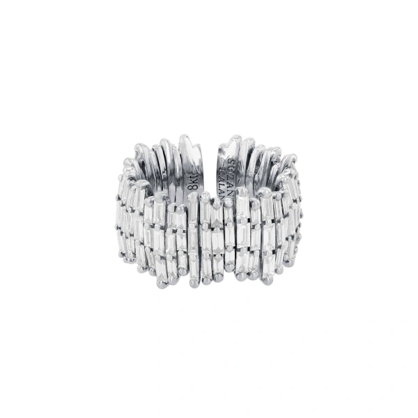 Suzanne Kalan Classic Gold Full Baguette Diamond Milli Band in 18K White Gold, Ref. BAR676-WG | Fine Rings | Coveti