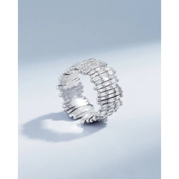 Suzanne Kalan Classic Gold Full Baguette Diamond Milli Band in 18K White Gold, Ref. BAR676-WGX | Fine Rings | Coveti