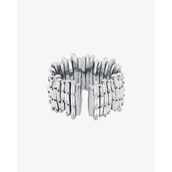 Suzanne Kalan Classic Gold Full Baguette Diamond Milli Band in 18K White Gold, Ref. BAR676-WGX | Fine Rings | Coveti