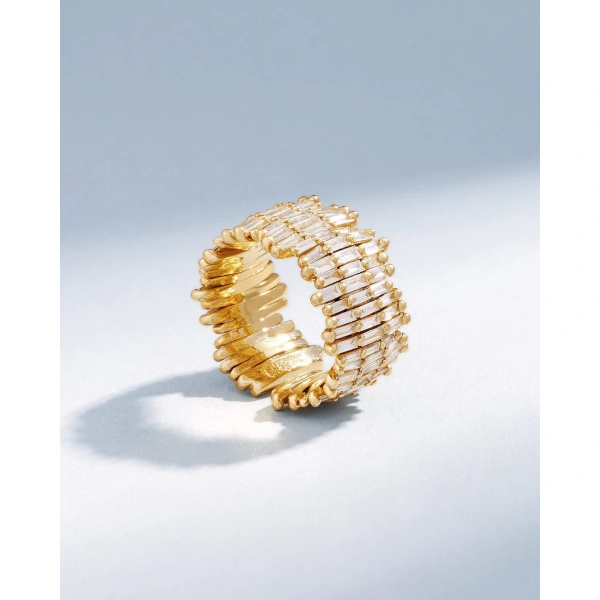 Suzanne Kalan Classic Gold Full Baguette Diamond Milli Band in 18K Yellow Gold, Ref. BAR676-YG | Fine Rings | Coveti