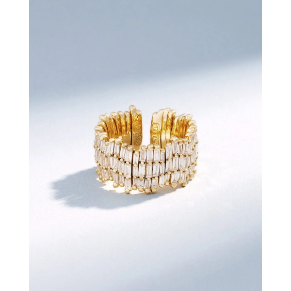 Suzanne Kalan Classic Gold Full Baguette Diamond Milli Band in 18K Yellow Gold, Ref. BAR676-YG | Fine Rings | Coveti