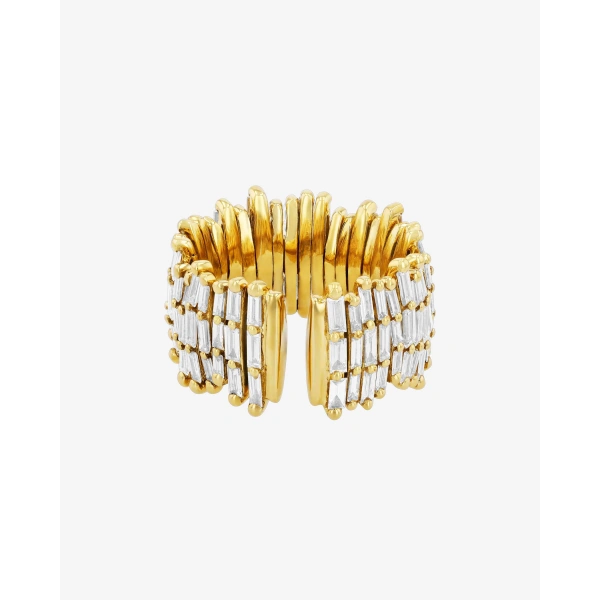 Suzanne Kalan Classic Gold Full Baguette Diamond Milli Band in 18K Yellow Gold, Ref. BAR676-YG | Fine Rings | Coveti