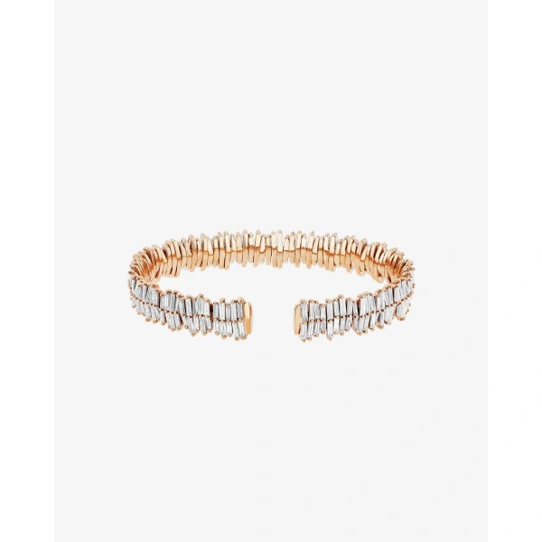 Suzanne Kalan Classic Gold Full Baguette Midi Bangle in 18K Rose Gold | Fine Bracelets | Coveti