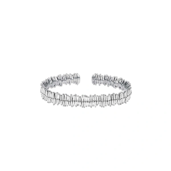 Classic Gold Full Baguette Midi Bangle in 18K White Gold