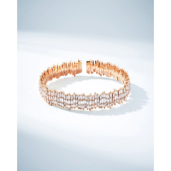Suzanne Kalan Classic Gold Full Baguette Milli Bangle in 18K Rose Gold, Ref. AKB209-RGX | Fine Bracelets | Coveti