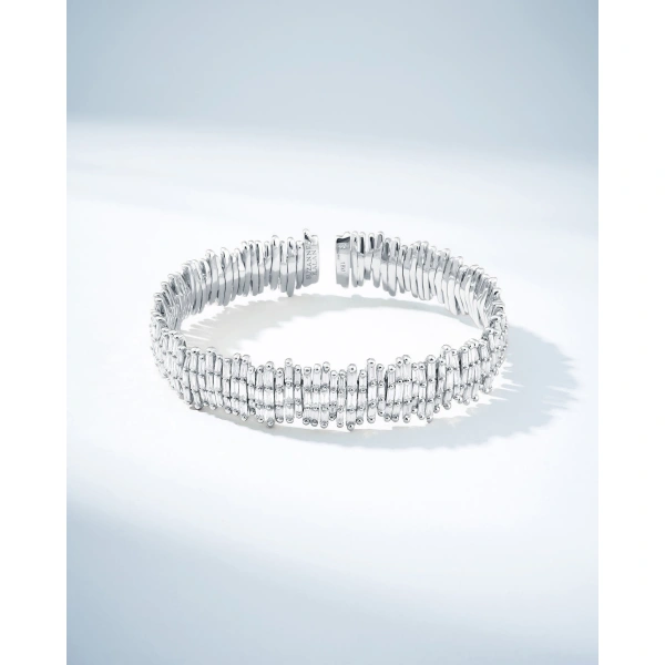 Suzanne Kalan Classic Gold Full Baguette Milli Bangle in 18K White Gold, Ref. AKB209-WGX | Fine Bracelets | Coveti