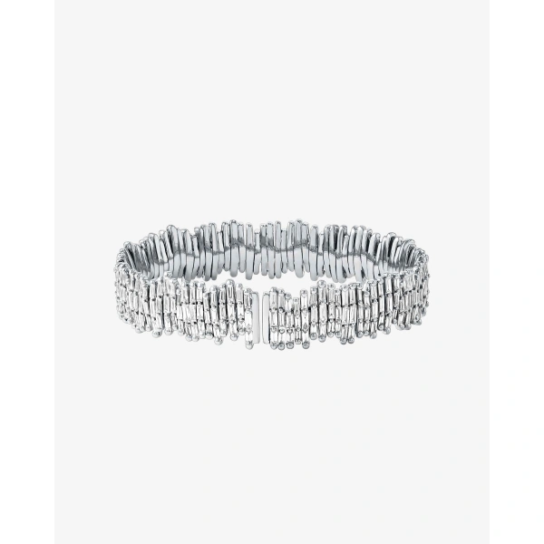 Suzanne Kalan Classic Gold Full Baguette Milli Bangle in 18K White Gold, Ref. AKB209-WGX | Fine Bracelets | Coveti