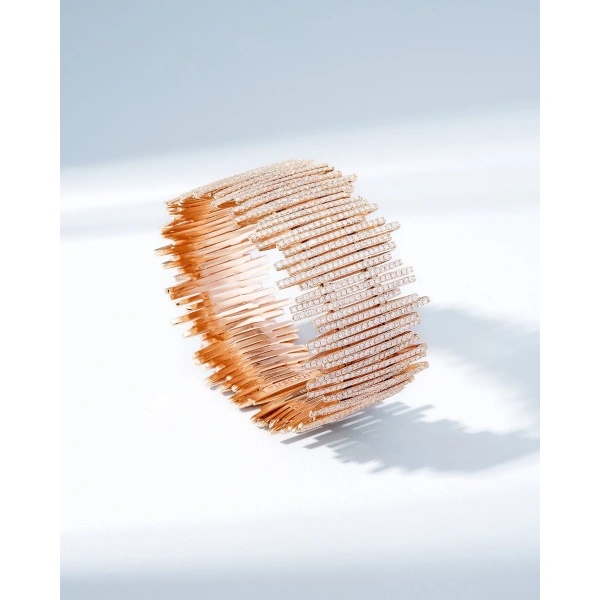 Suzanne Kalan Classic Gold Full Pave Cuff in 18K Rose Gold | Fine Bracelets | Coveti