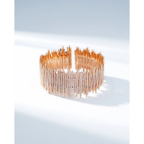 Suzanne Kalan Classic Gold Full Pave Cuff in 18K Rose Gold | Fine Bracelets | Coveti