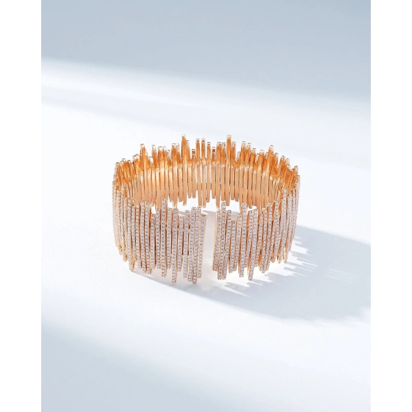 Suzanne Kalan Classic Gold Full Pave Cuff in 18K Rose Gold | Fine Bracelets | Coveti