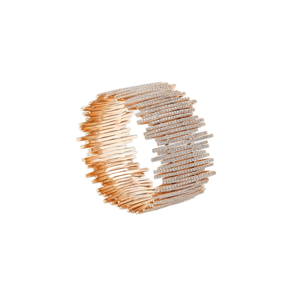 Suzanne Kalan Classic Gold Full Pave Cuff in 18K Rose Gold | Fine Bracelets | Coveti