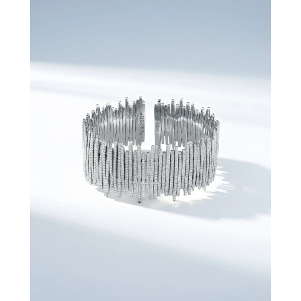 Suzanne Kalan Classic Gold Full Pave Cuff in 18K White Gold | Fine Bracelets | Coveti