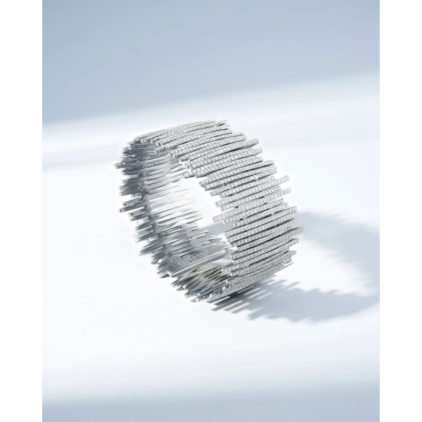 Suzanne Kalan Classic Gold Full Pave Cuff in 18K White Gold | Fine Bracelets | Coveti