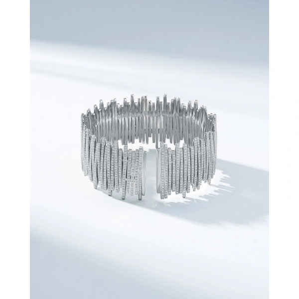 Suzanne Kalan Classic Gold Full Pave Cuff in 18K White Gold | Fine Bracelets | Coveti
