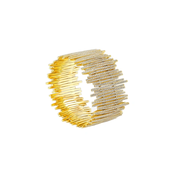 Suzanne Kalan Classic Gold Full Pave Cuff in 18K Yellow Gold | Fine Bracelets | Coveti