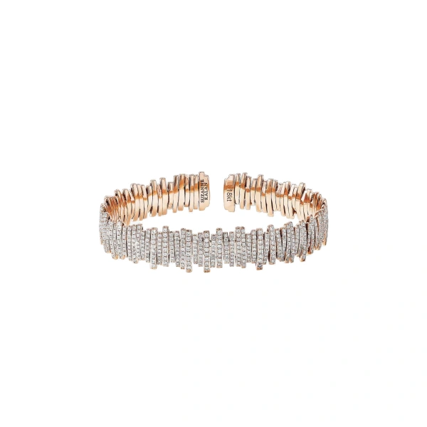 Suzanne Kalan Classic Gold Full Pave Milli Bangle in 18K Rose Gold | Fine Bracelets | Coveti