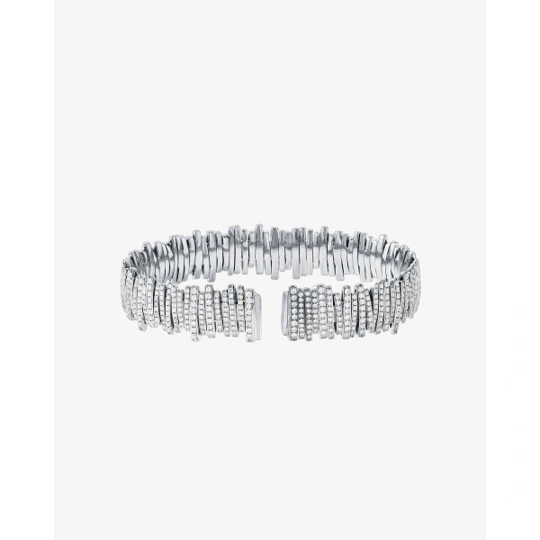 Suzanne Kalan Classic Gold Full Pave Milli Bangle in 18K White Gold | Fine Bracelets | Coveti