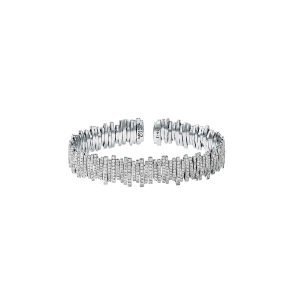 Suzanne Kalan Classic Gold Full Pave Milli Bangle in 18K White Gold | Fine Bracelets | Coveti