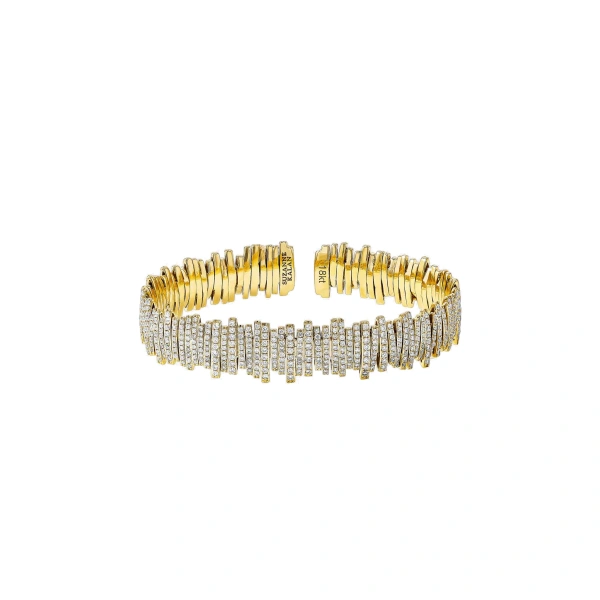 Suzanne Kalan Classic Gold Full Pave Milli Bangle in 18K Yellow Gold | Fine Bracelets | Coveti