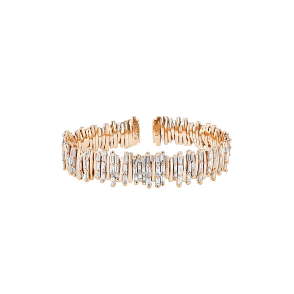 Suzanne Kalan Classic Gold Half Baguette Milli Bangle in 18K Rose Gold | Fine Bracelets | Coveti