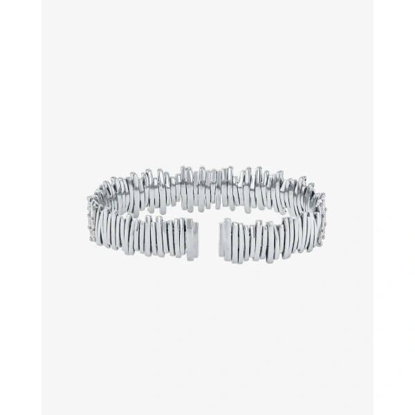 Suzanne Kalan Classic Gold Half Baguette Milli Bangle in 18K White Gold | Fine Bracelets | Coveti
